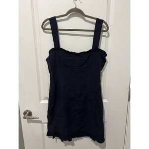 Aqua Women's Dress Navy Bow Preppy Size Medium Linen Blend NWT $88